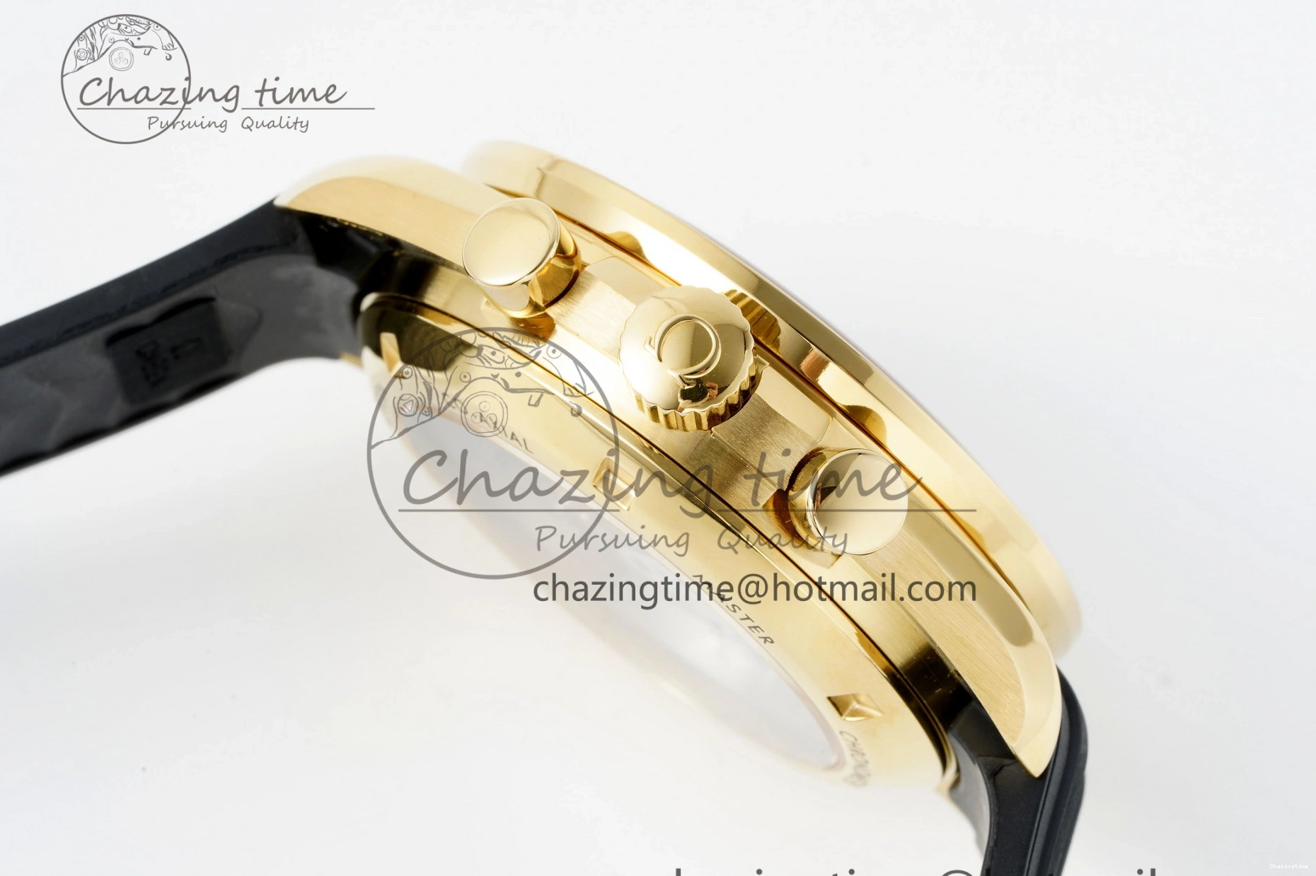 0421 TimelessDesign Speedmaster Moonwatch in Moonshine Gold YG RMF Best Edition YG Dial on Black Rubber Strap Manual Chrono 7834